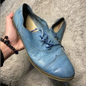 Kickers Blue Faux Patent Leather Oxfords Dress Shoes